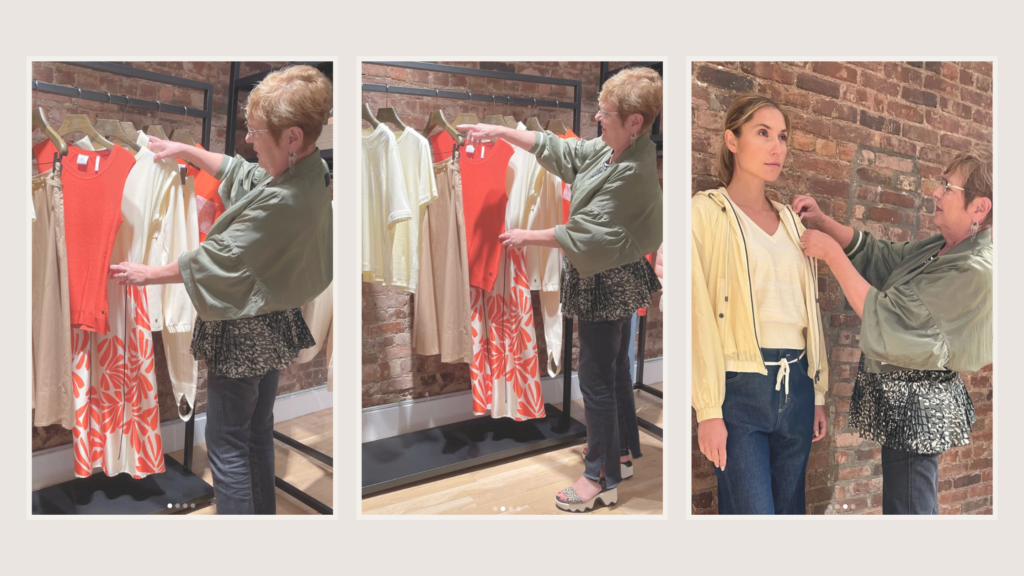 Connie Sims curating the latest seasonal collection at Wildflower Boutique.